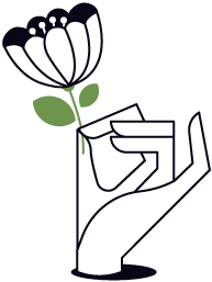 Ícone: flor em uma mão, simbolizando cuidado com a natureza
